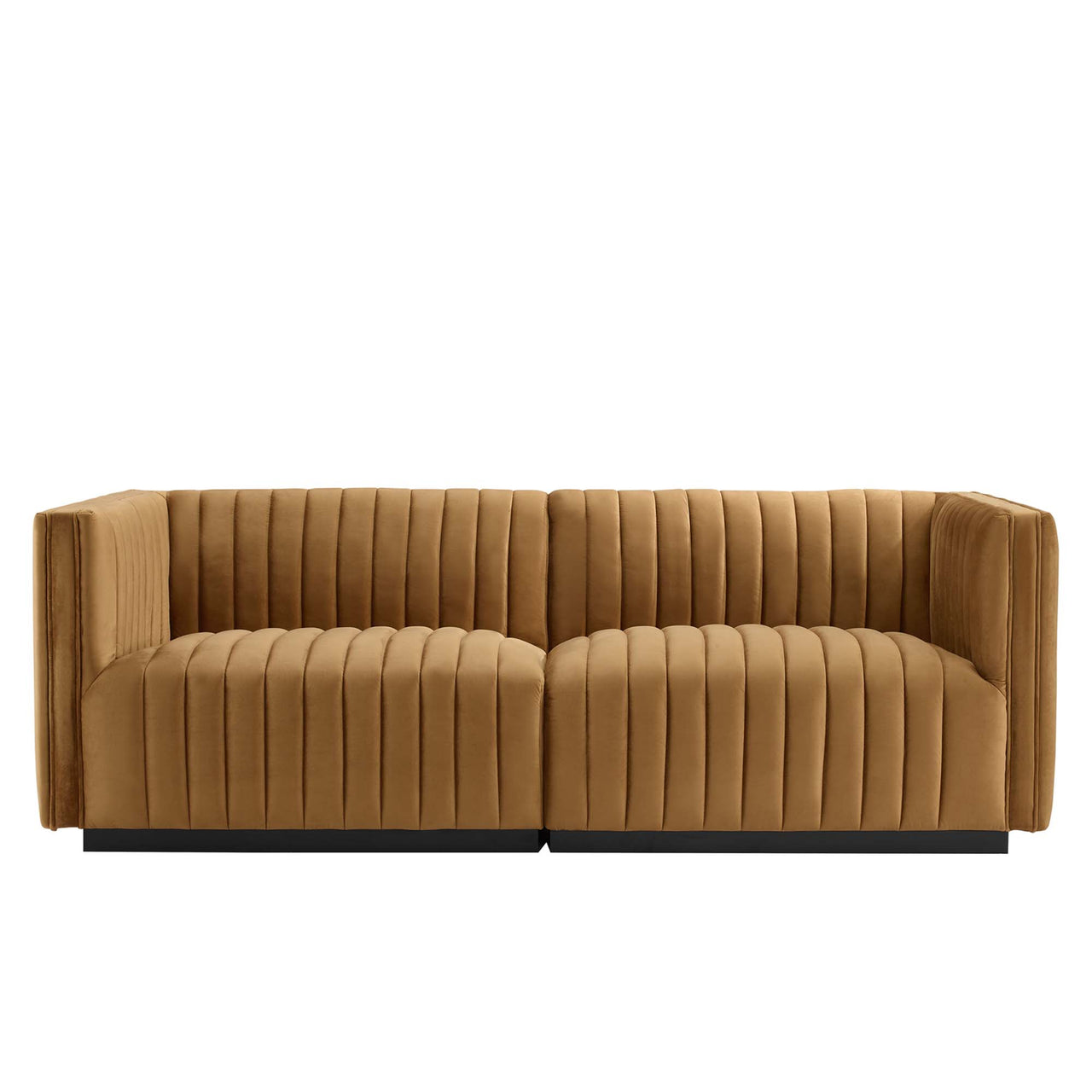 Evoke Velvet Loveseat Sectional, Black & Cognac