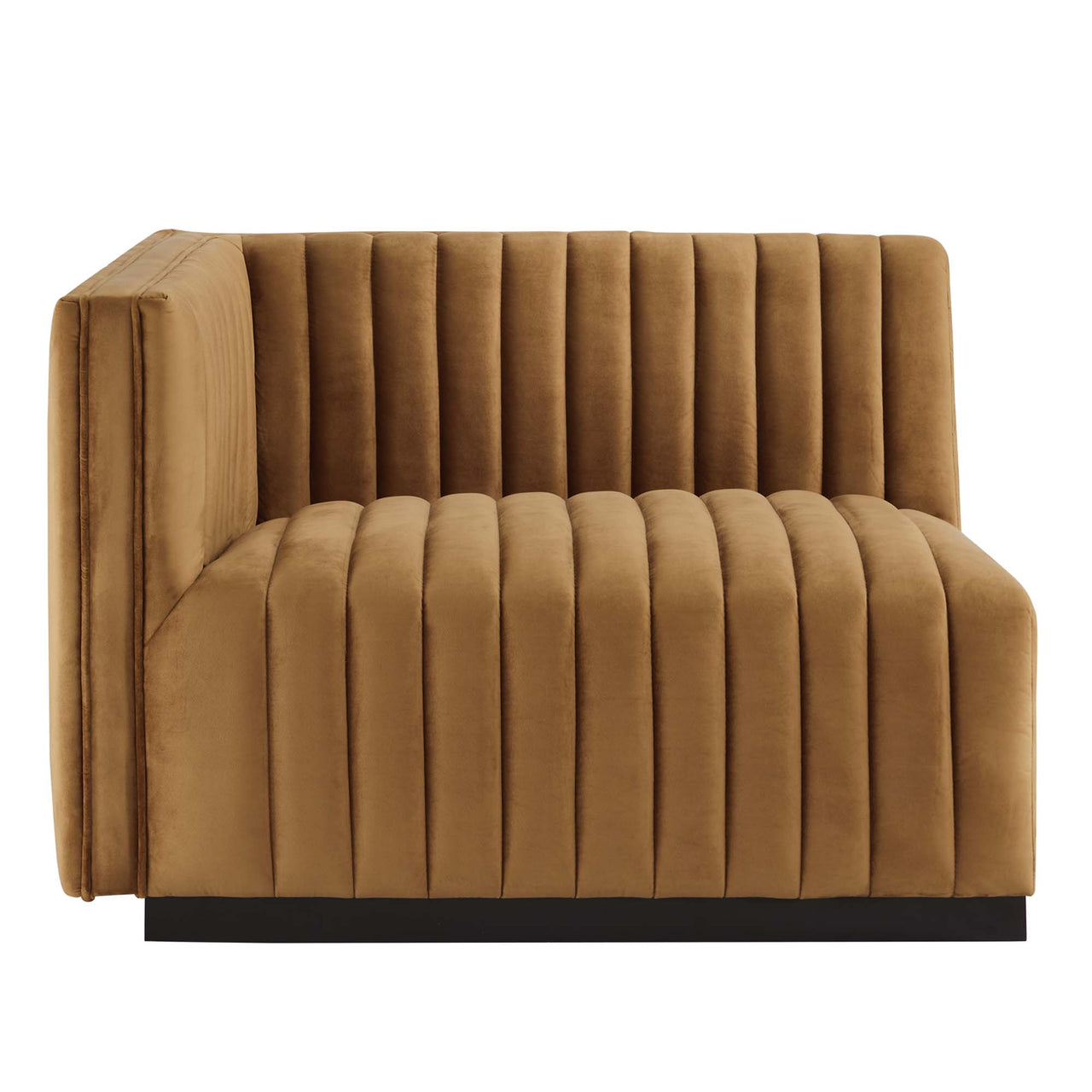 Evoke Velvet Loveseat Sectional, Black & Cognac