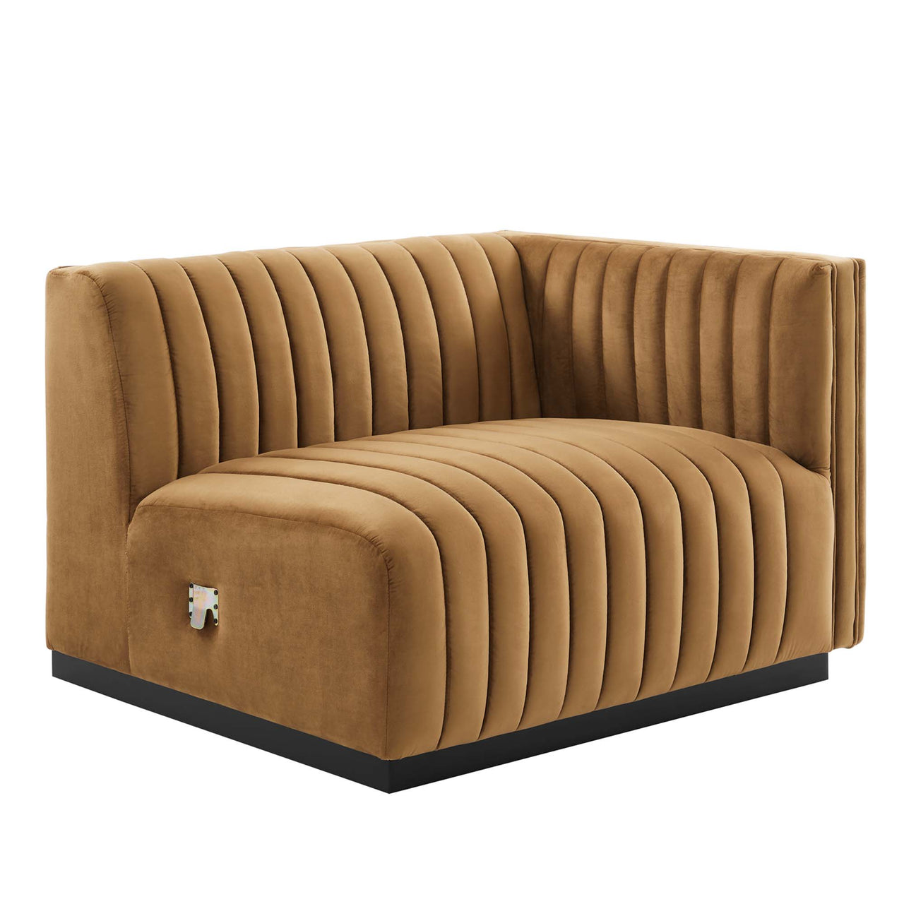 Evoke Velvet Loveseat Sectional, Black & Cognac