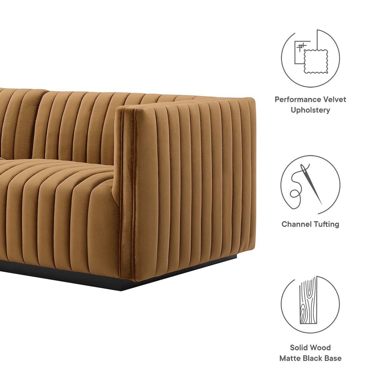Evoke Velvet Loveseat Sectional, Black & Cognac