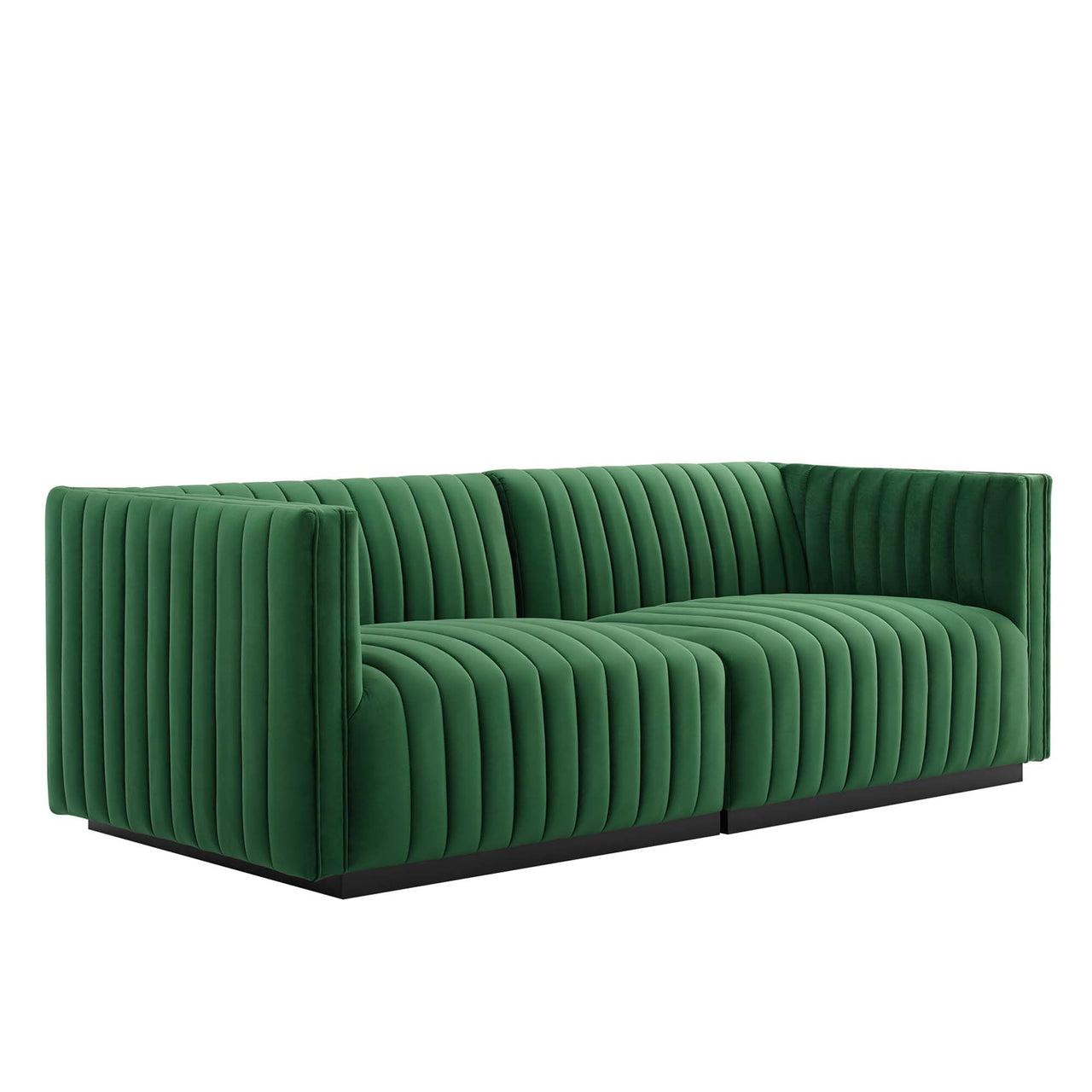 Evoke Velvet Loveseat Sectional, Black & Emerald