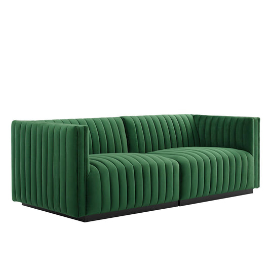 Evoke Velvet Loveseat Sectional, Black & Emerald