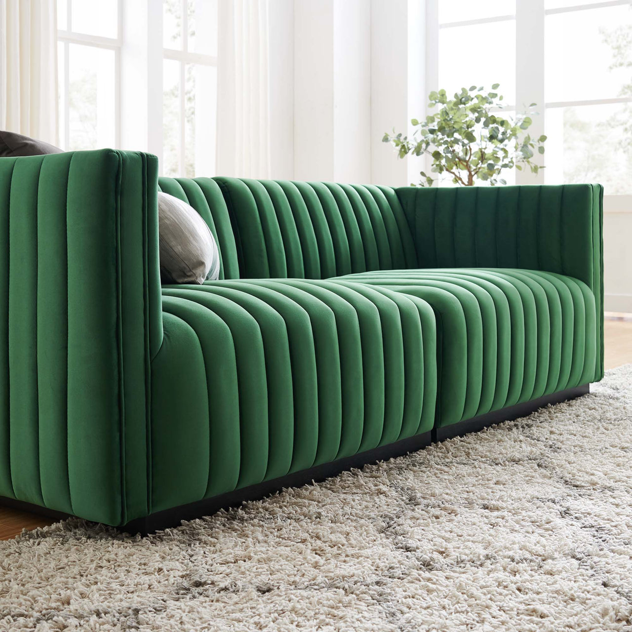 Evoke Velvet Loveseat Sectional, Black & Emerald