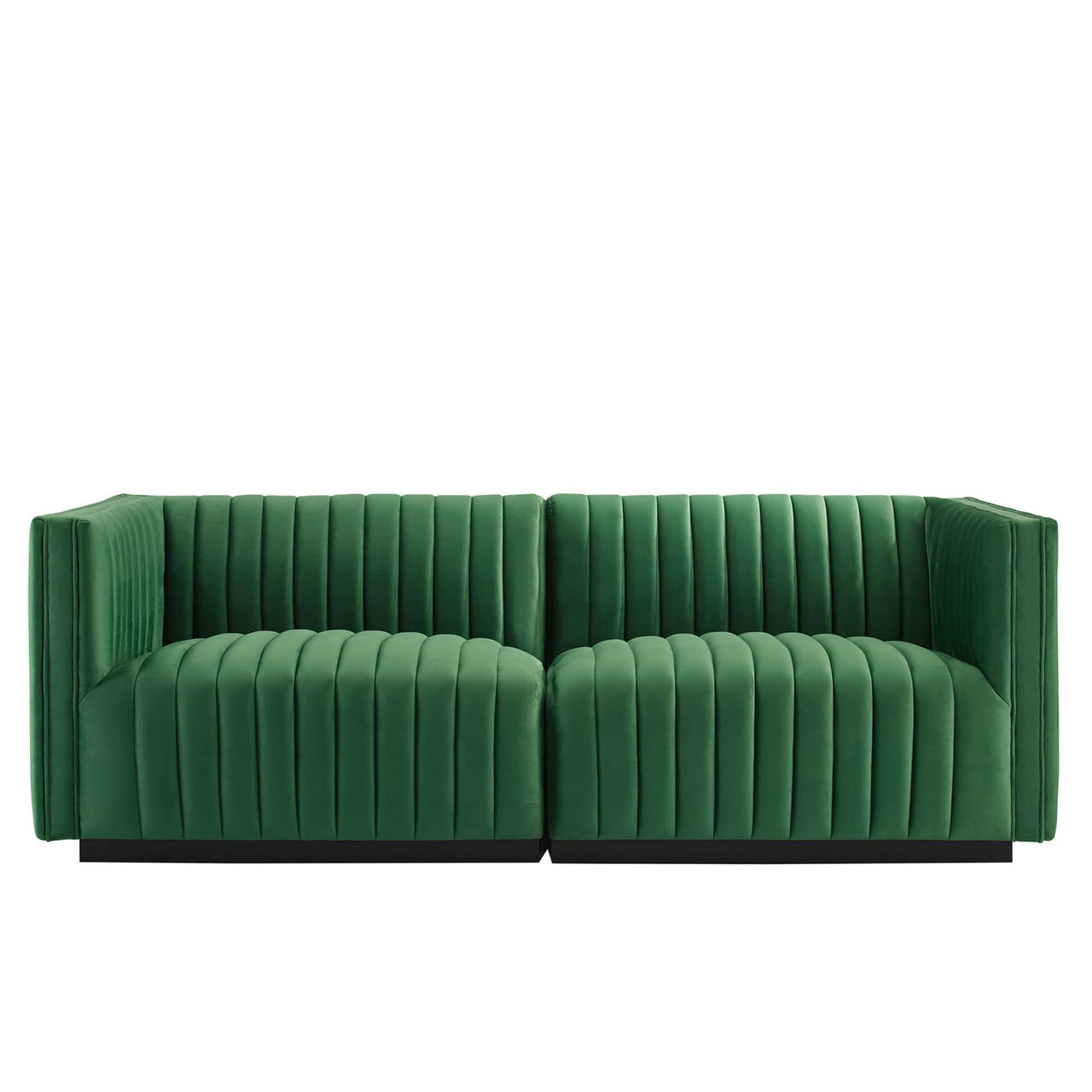Evoke Velvet Loveseat Sectional, Black & Emerald