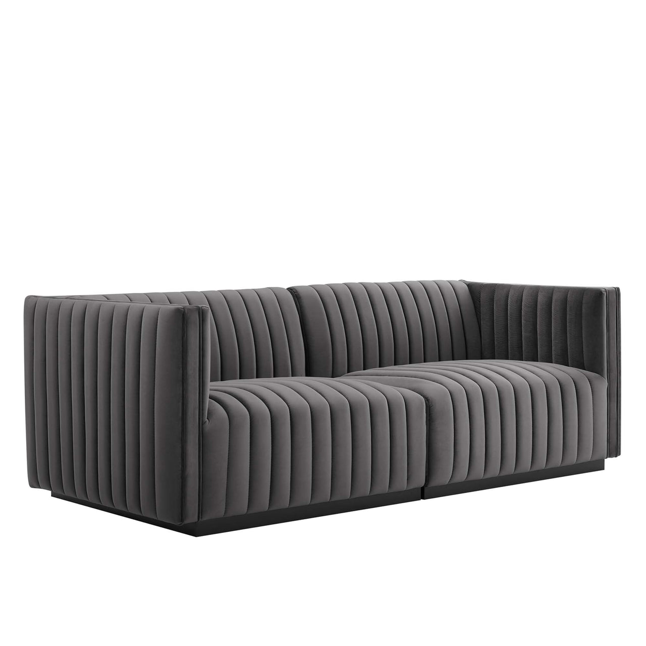 Evoke Velvet Loveseat Sectional, Black & Gray