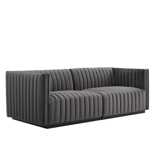 Evoke Velvet Loveseat Sectional, Black & Gray