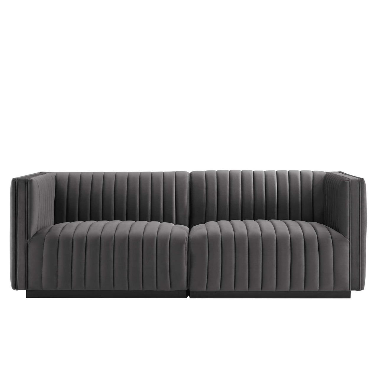 Evoke Velvet Loveseat Sectional, Black & Gray