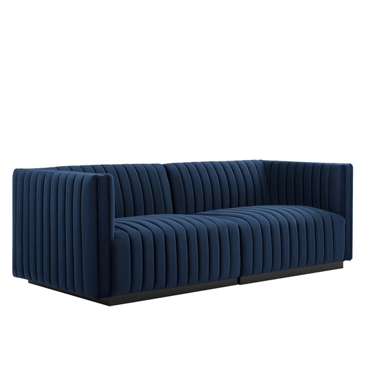 Evoke Velvet Loveseat Sectional, Black & Dark Blue