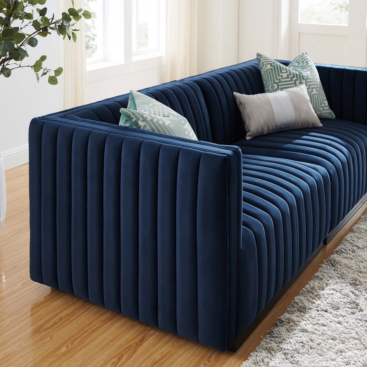 Evoke Velvet Loveseat Sectional, Black & Dark Blue