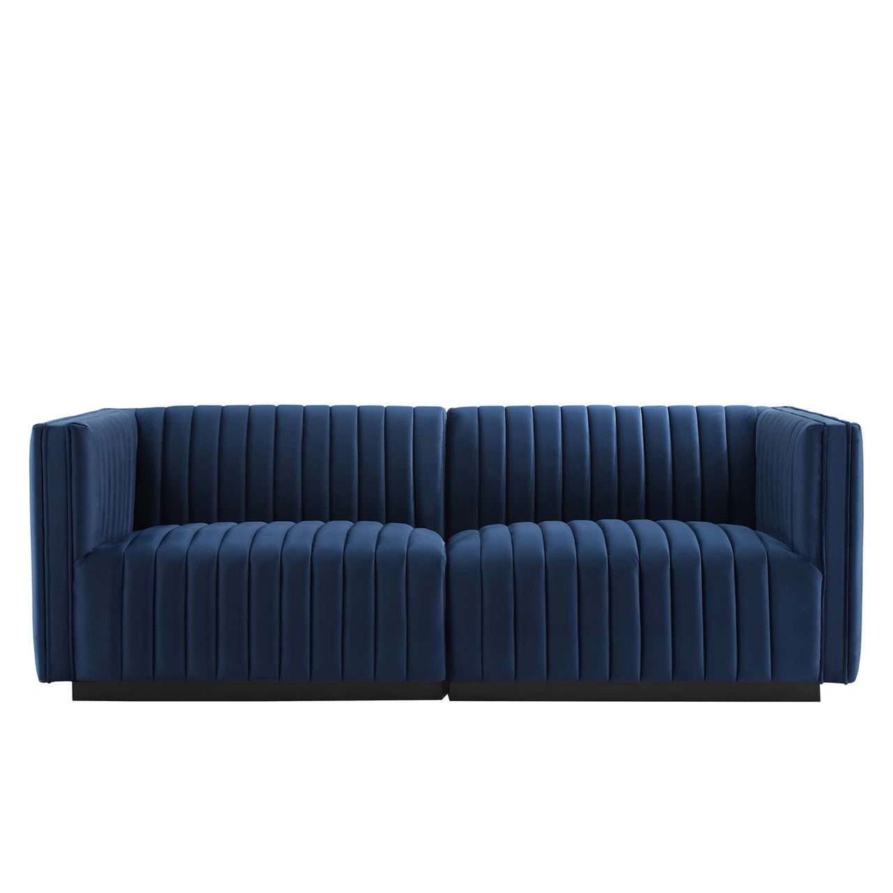 Evoke Velvet Loveseat Sectional, Black & Dark Blue
