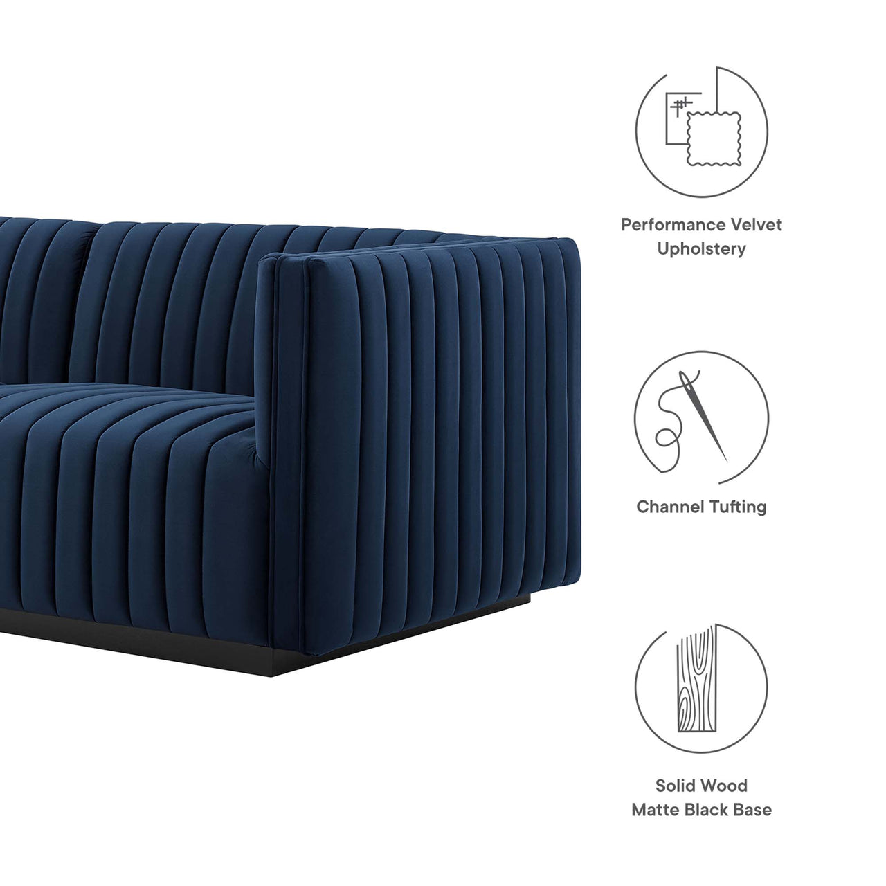 Evoke Velvet Loveseat Sectional, Black & Dark Blue
