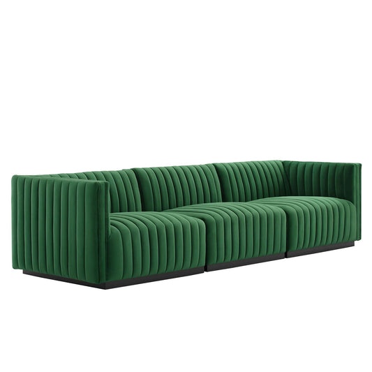 Evoke Velvet Sofa Sectional, Black & Emerald