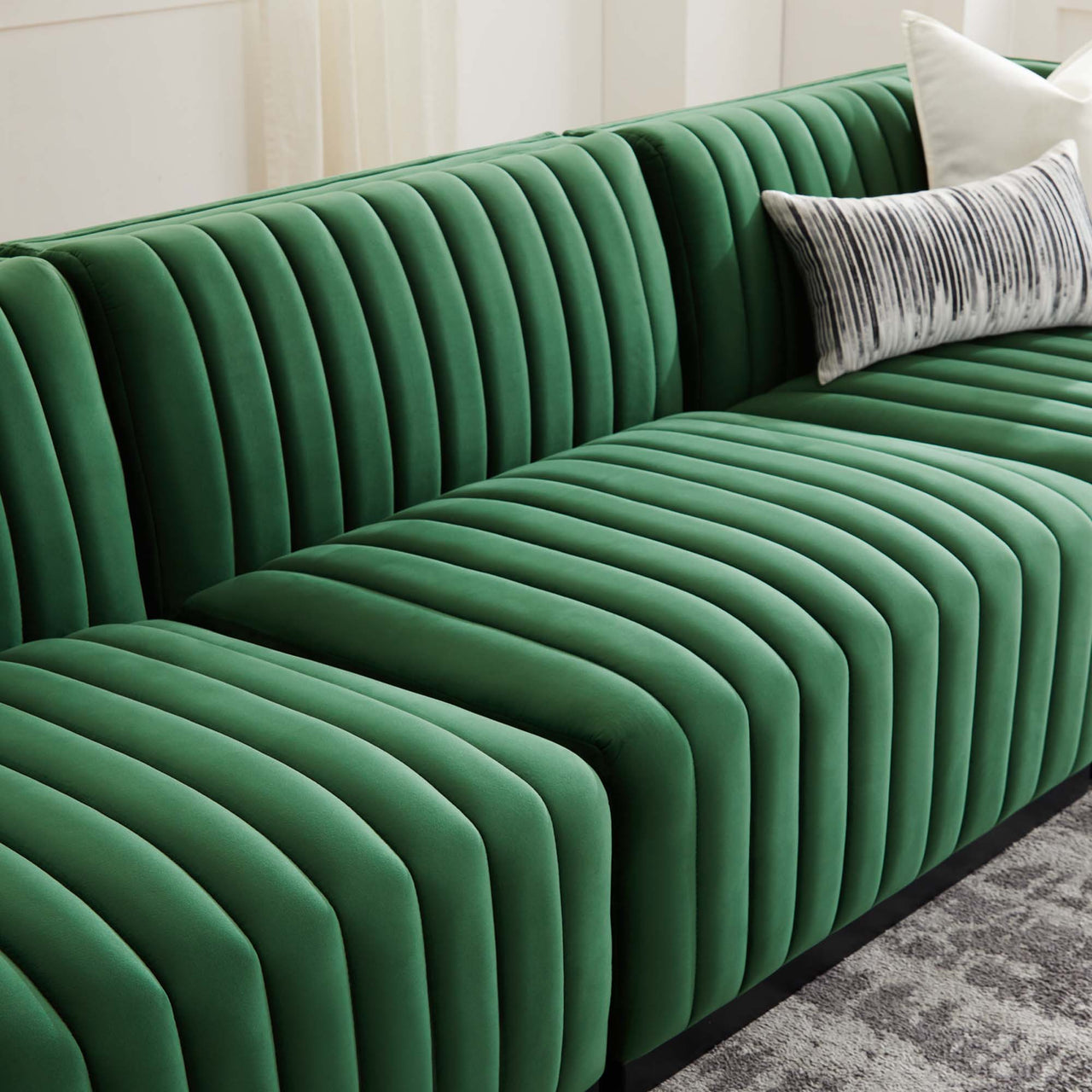 Evoke Velvet Sofa Sectional, Black & Emerald