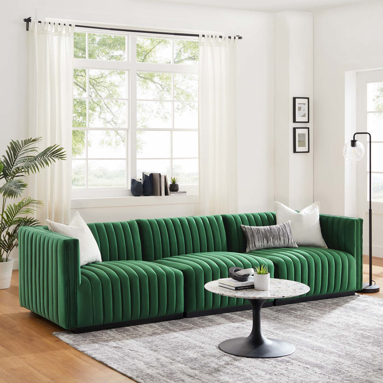 Evoke Velvet Sofa Sectional, Black & Emerald