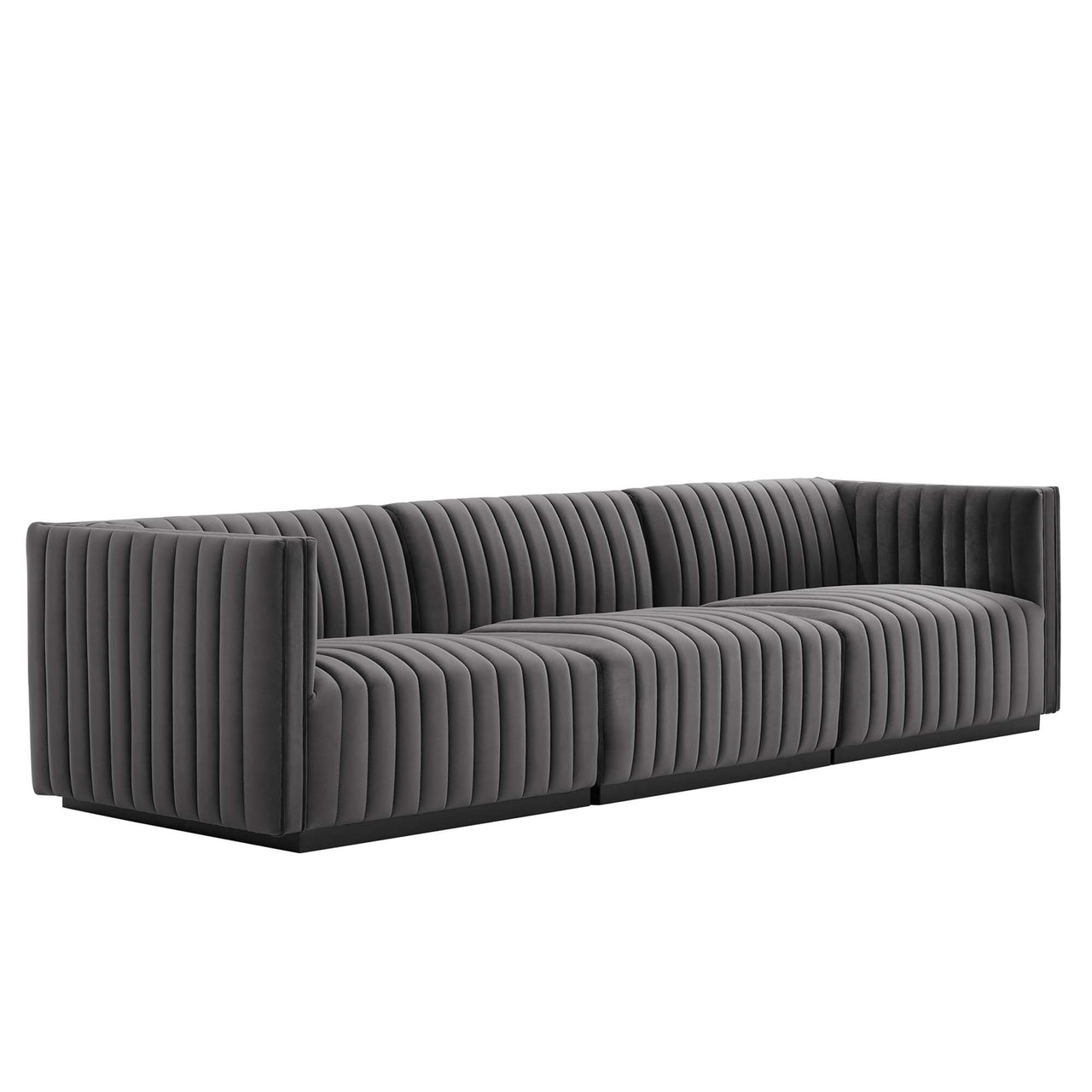 Evoke Velvet Sofa Sectional, Black & Gray