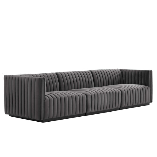 Evoke Velvet Sofa Sectional, Black & Gray