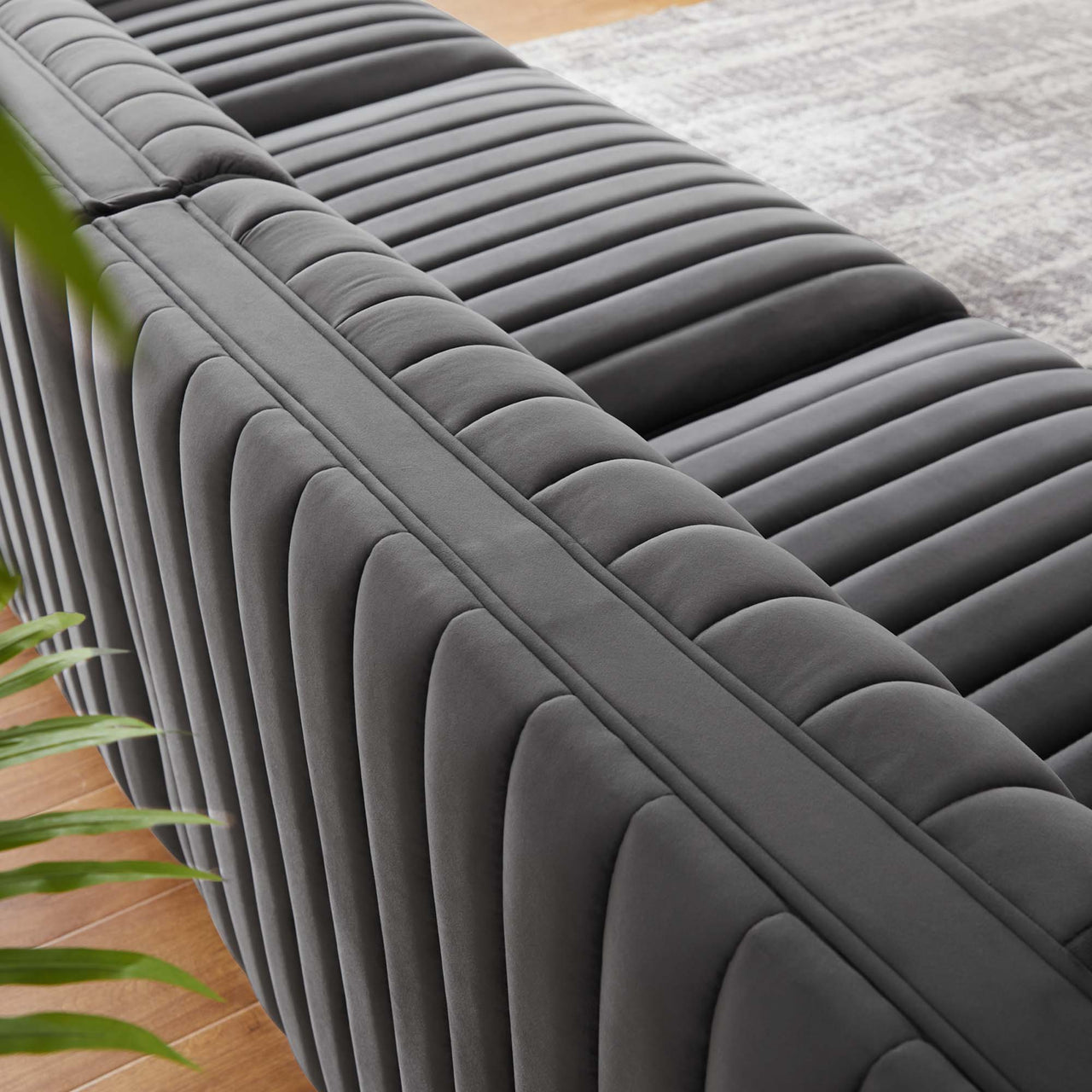 Evoke Velvet Sofa Sectional, Black & Gray
