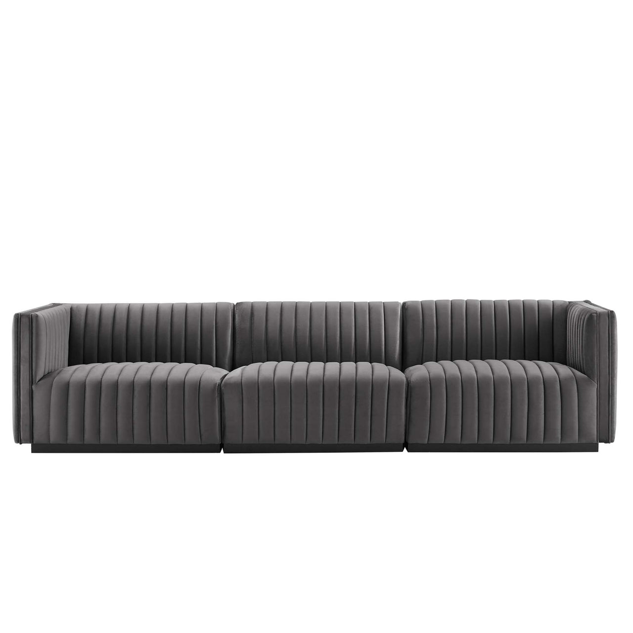 Evoke Velvet Sofa Sectional, Black & Gray