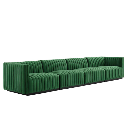 Evoke 4-Piece Velvet Sofa Sectional, Black & Emerald
