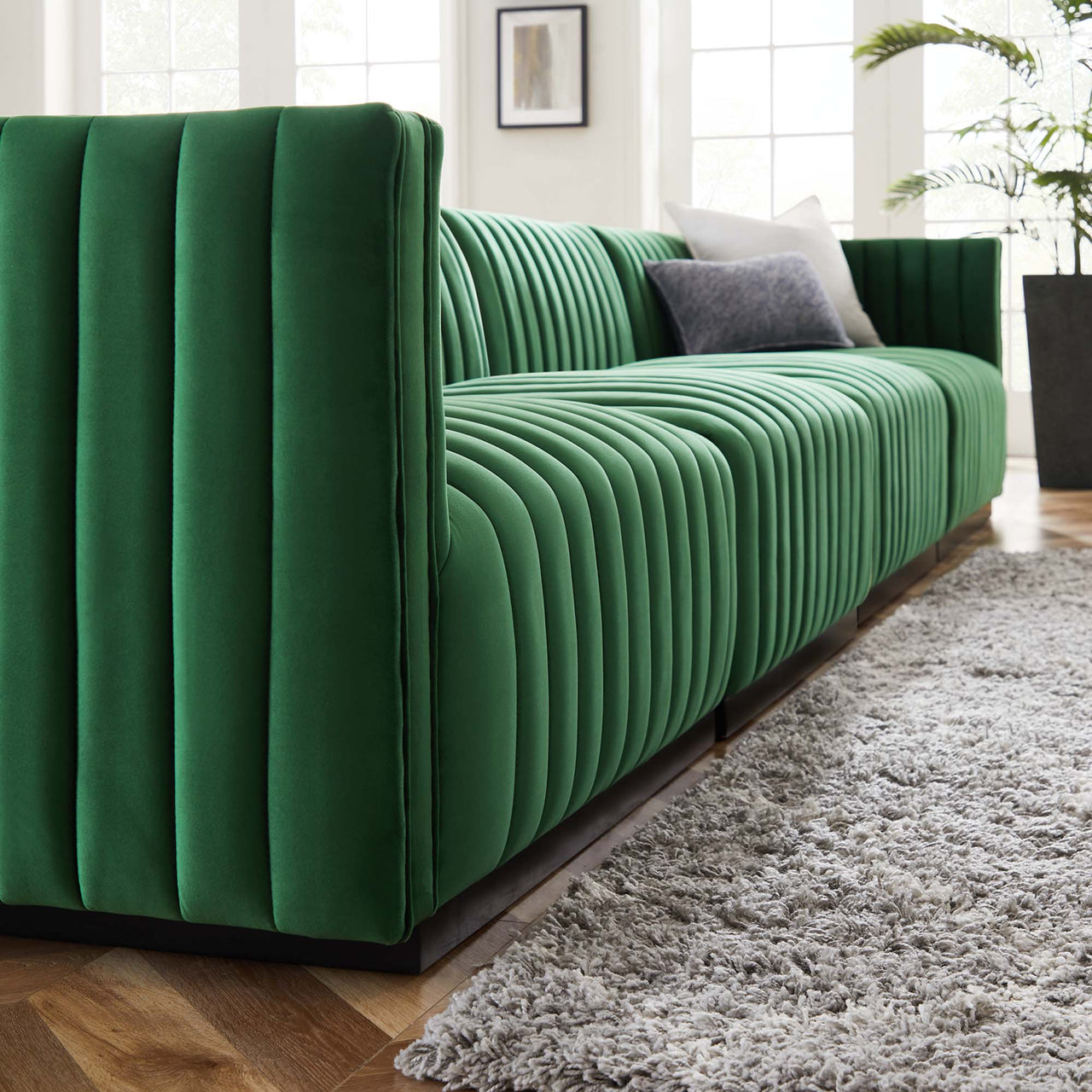 Evoke 4-Piece Velvet Sofa Sectional, Black & Emerald