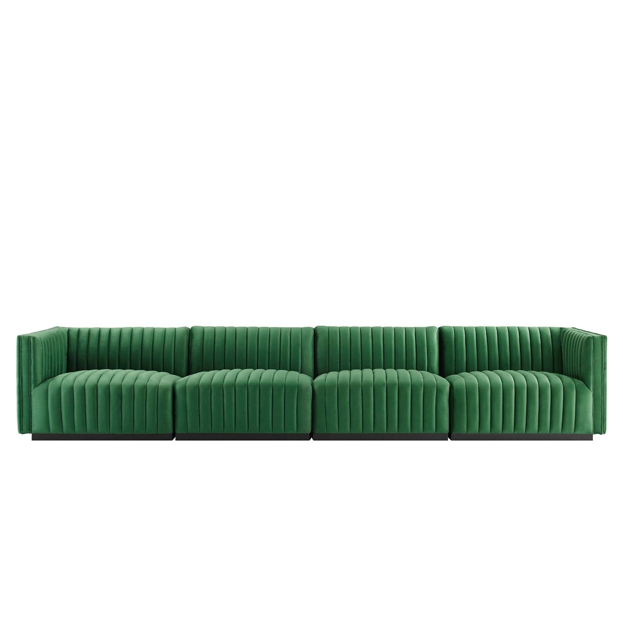 Evoke 4-Piece Velvet Sofa Sectional, Black & Emerald