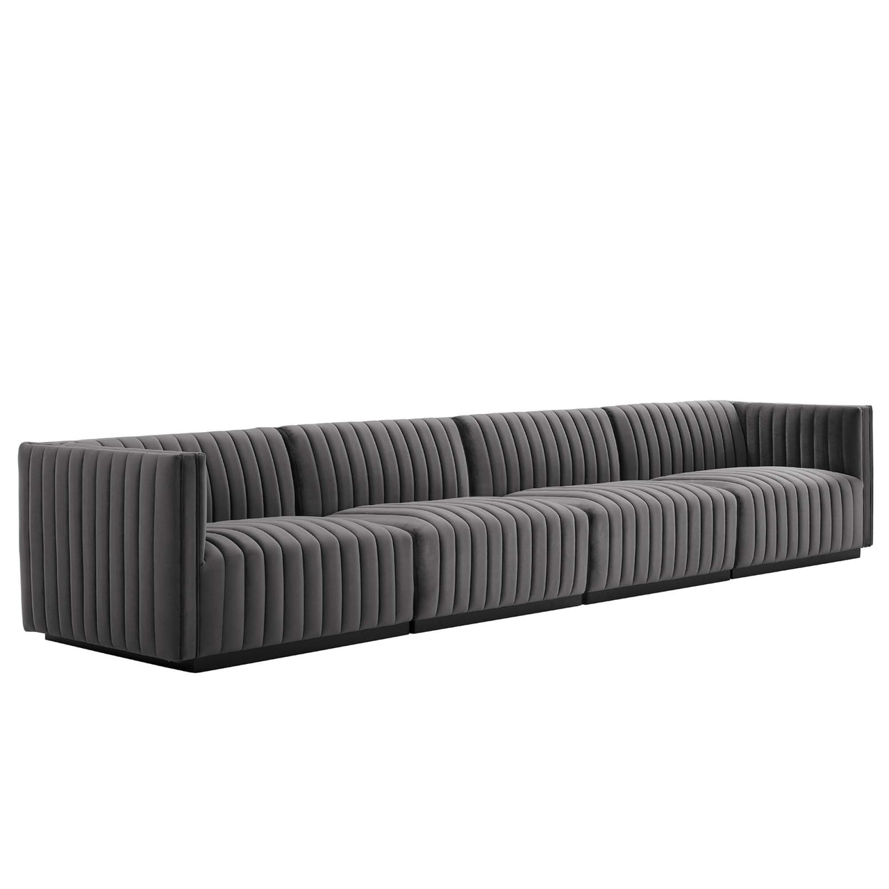 Evoke 4-Piece Velvet Sofa Sectional, Black & Gray