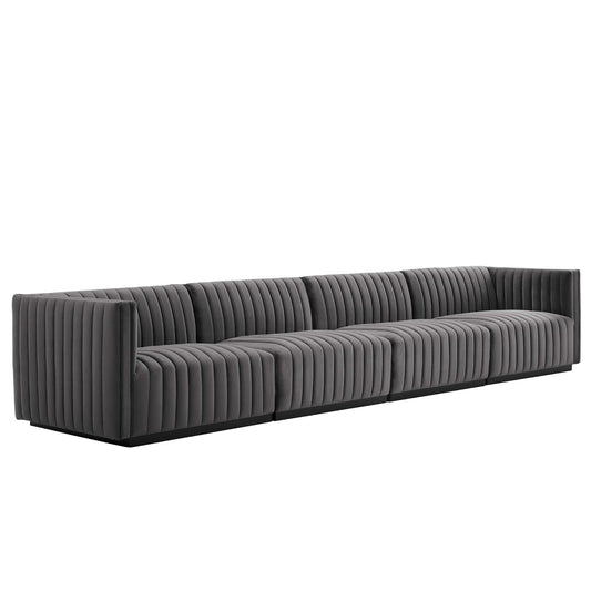 Evoke 4-Piece Velvet Sofa Sectional, Black & Gray