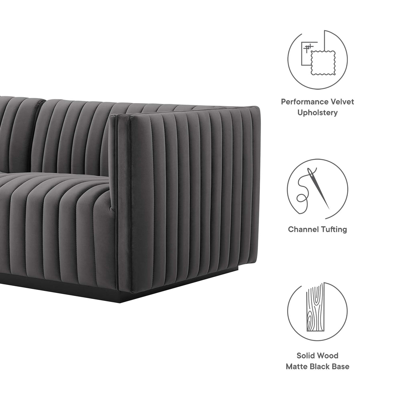 Evoke 4-Piece Velvet Sofa Sectional, Black & Gray