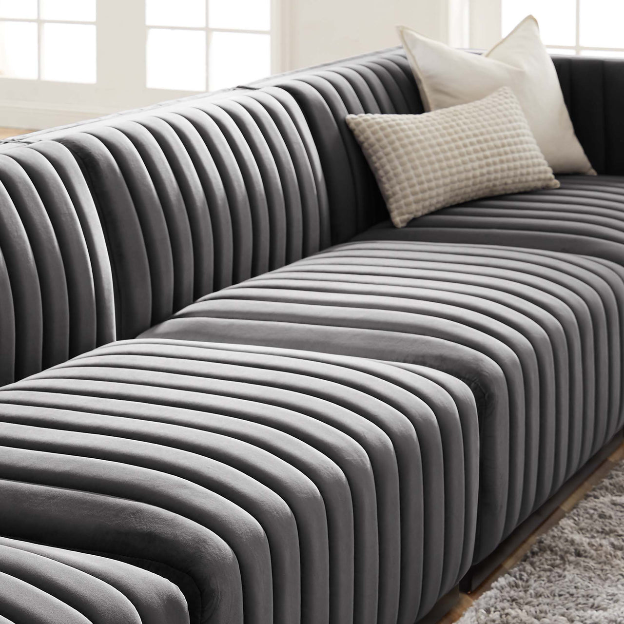 Evoke 4-Piece Velvet Sofa Sectional, Black & Gray