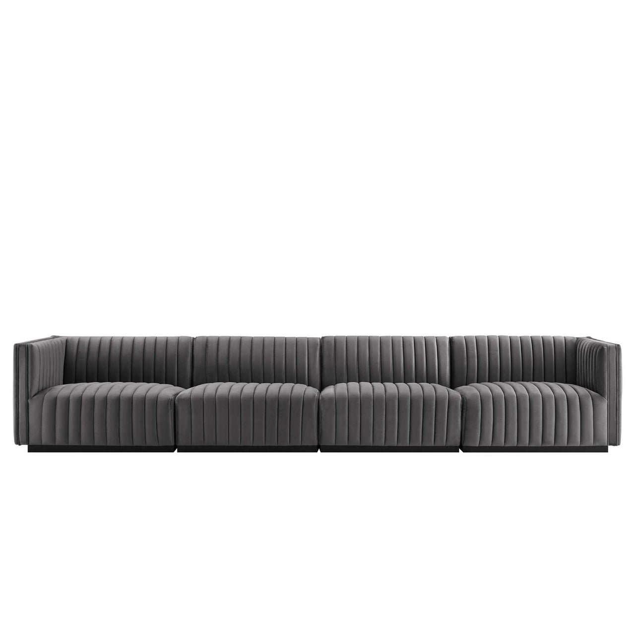 Evoke 4-Piece Velvet Sofa Sectional, Black & Gray