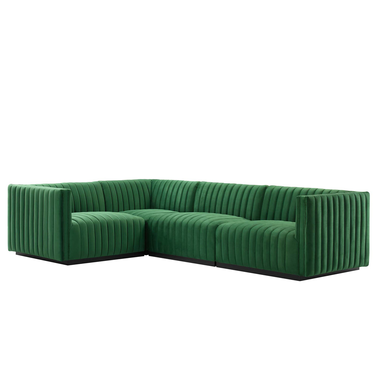 Evoke 4-Piece Velvet Sectional, Black & Emerald