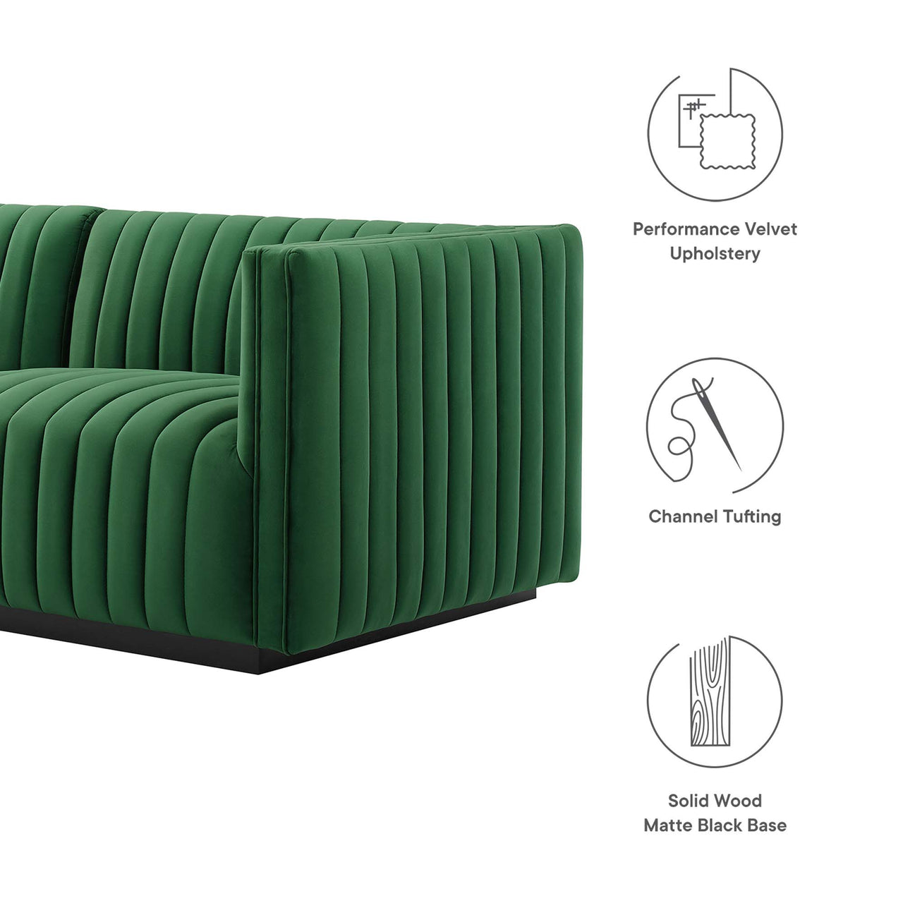 Evoke 4-Piece Velvet Sectional, Black & Emerald