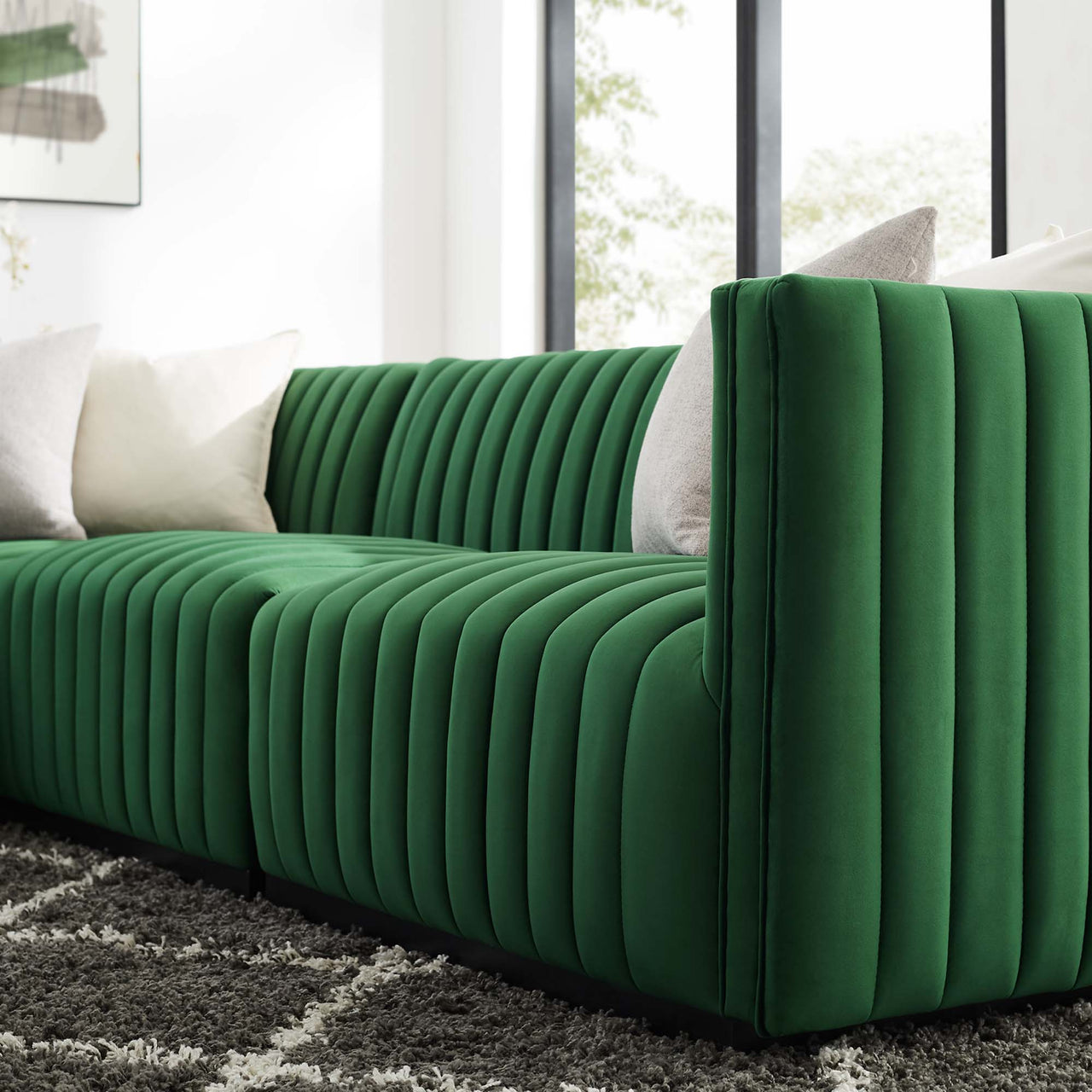 Evoke 4-Piece Velvet Sectional, Black & Emerald