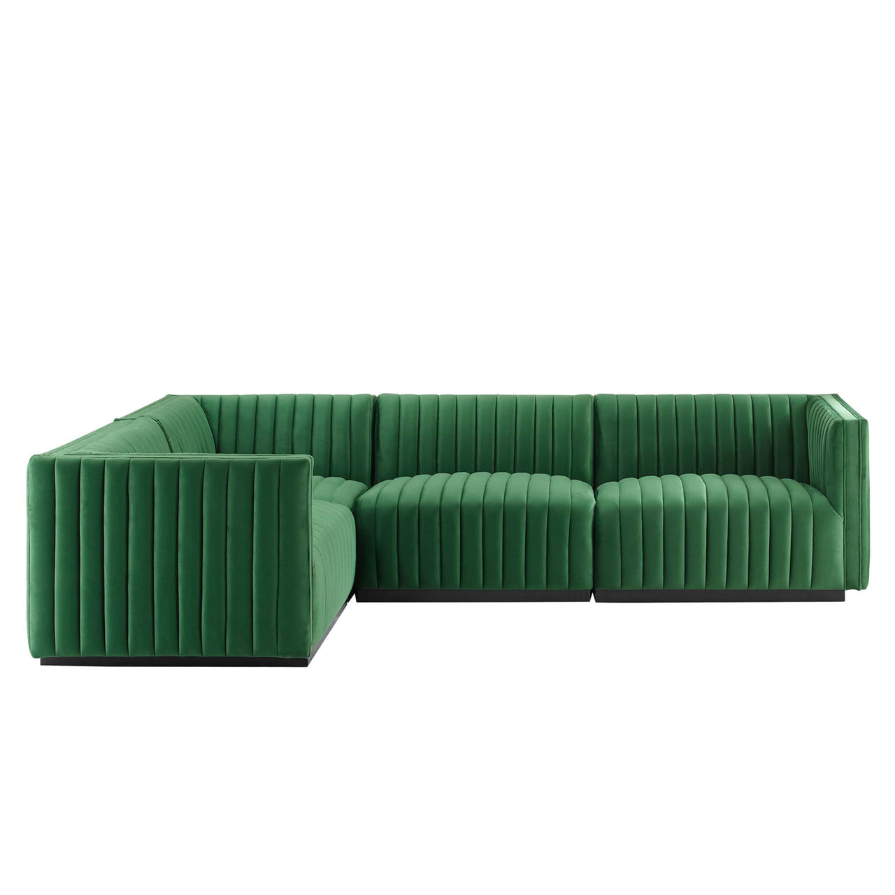 Evoke 4-Piece Velvet Sectional, Black & Emerald