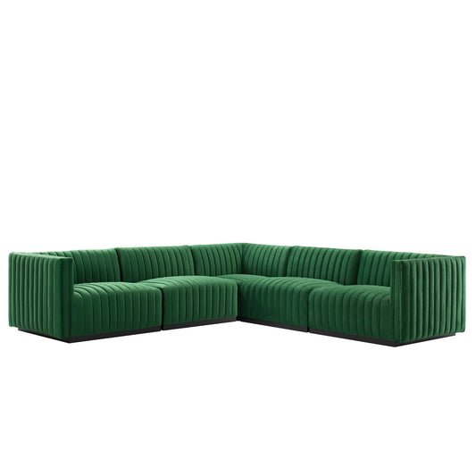 Evoke 5-Piece Velvet Sectional, Black & Emerald