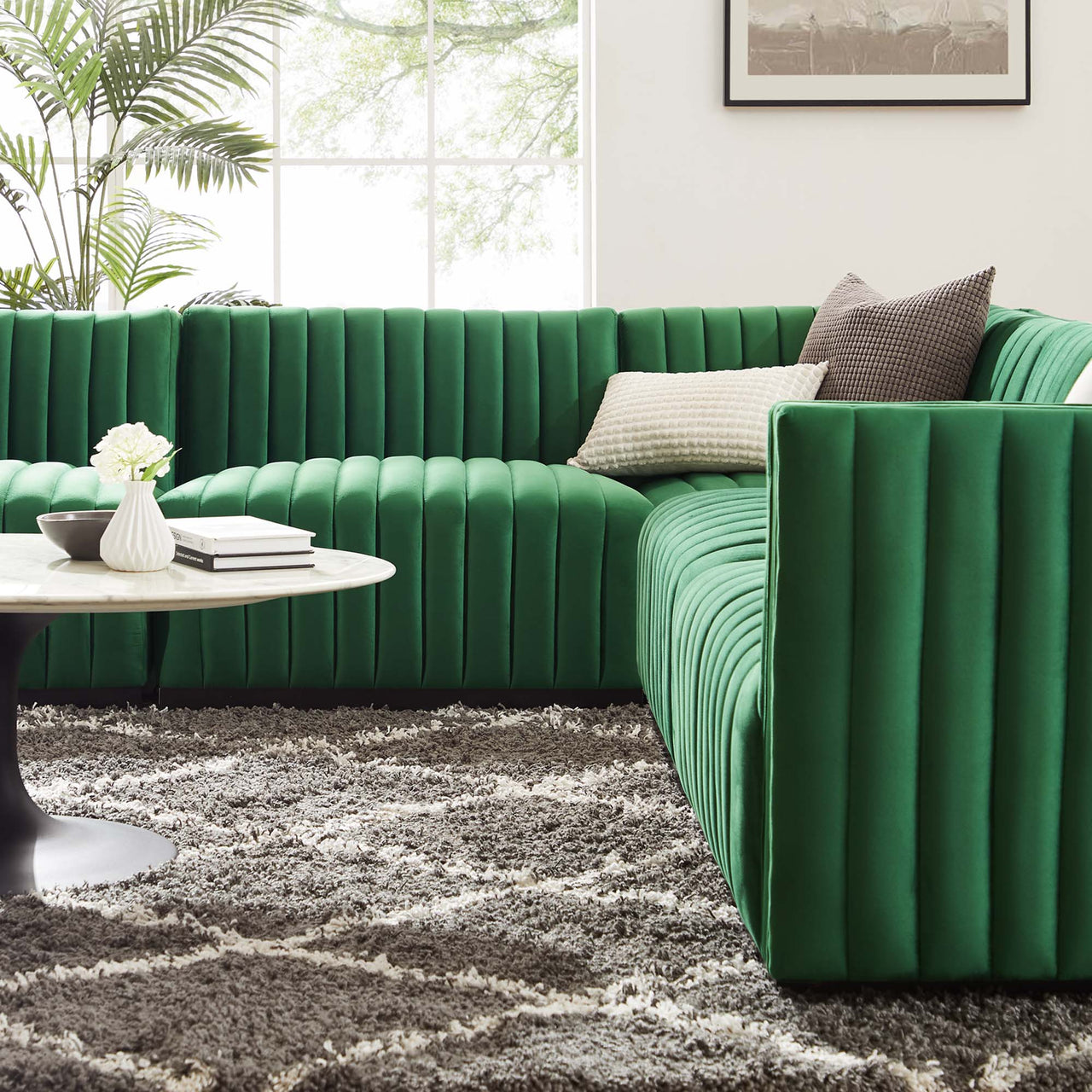 Evoke 5-Piece Velvet Sectional, Black & Emerald