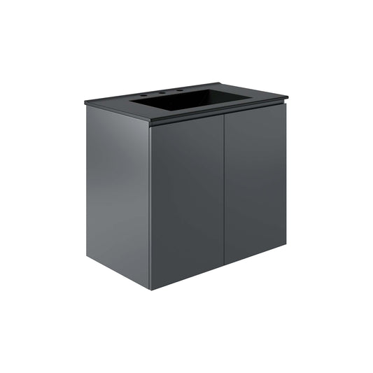 Brittney Floating Vanity Unit, Medium, Gray & Black