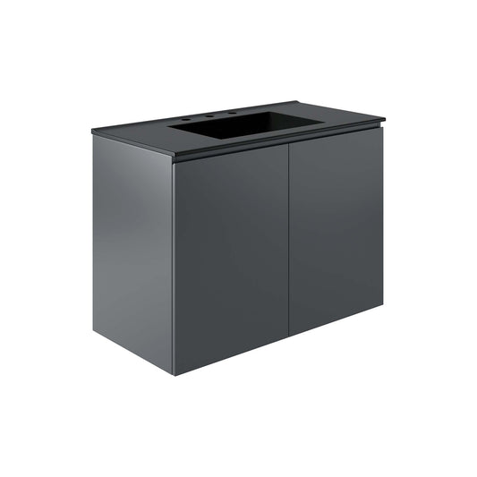 Brittney Floating Vanity Unit, Large, Gray & Black