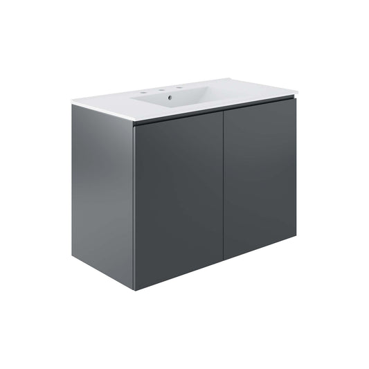 Brittney Floating Vanity Unit, Large, Gray & White