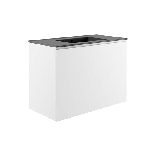 Brittney Floating Vanity Unit, Large, White & Black