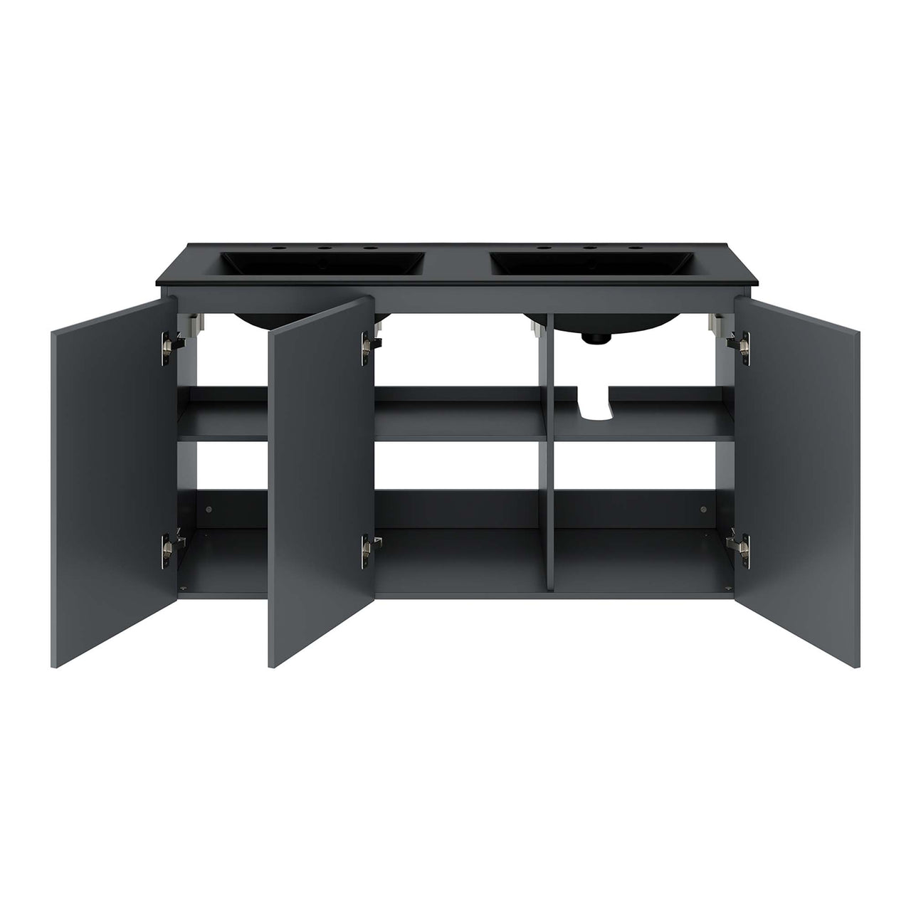 Brittney Wall Mount Double Sink Vanity Unit, Extra Large, Gray & Black