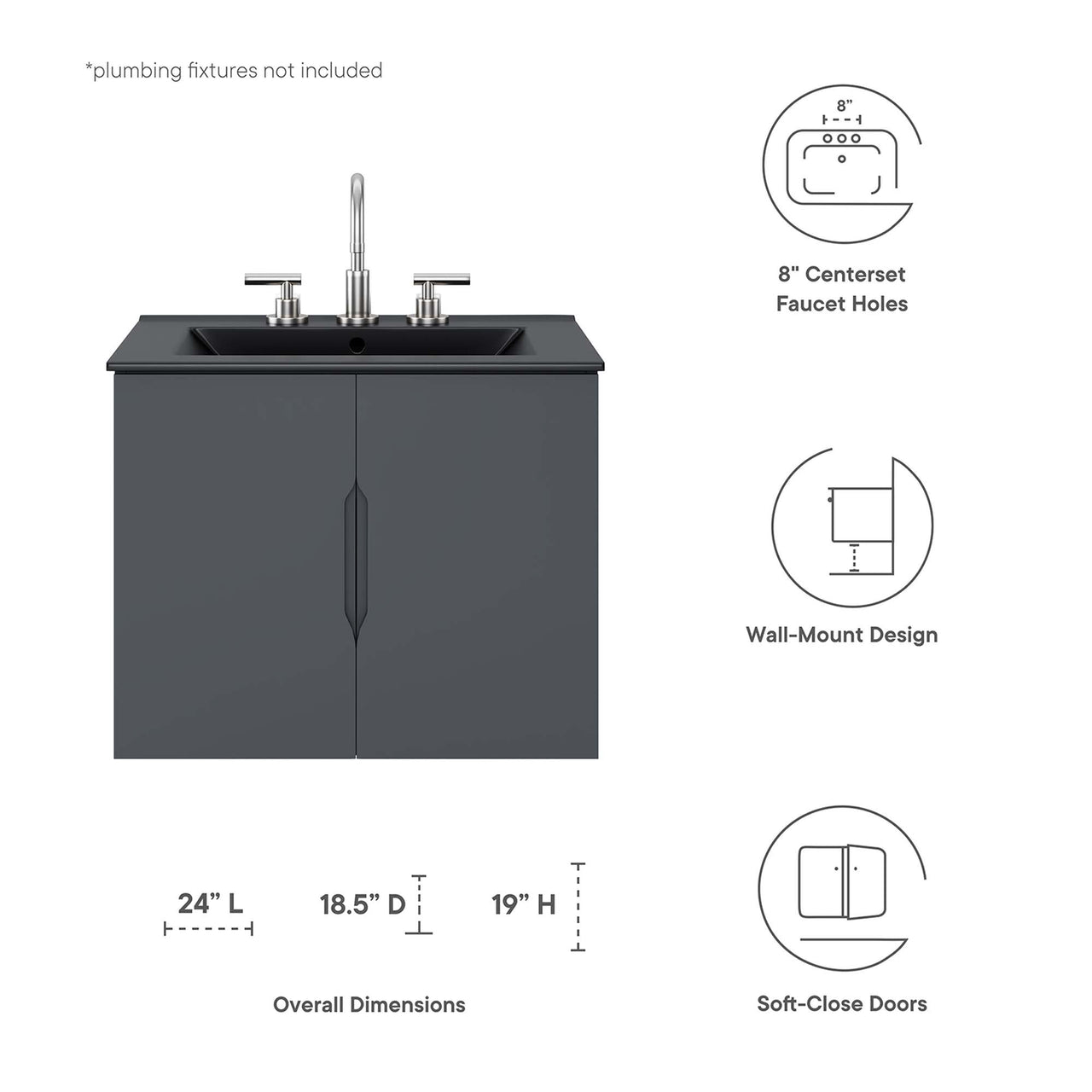 Verin Vanity Unit, Small, Gray & Black
