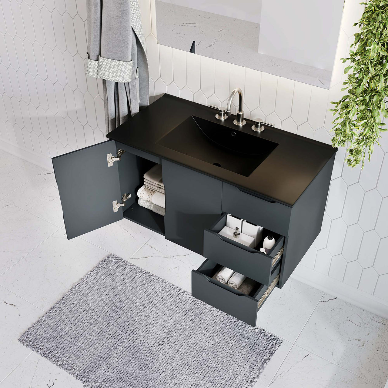 Verin Vanity Unit, Large, Gray & Black