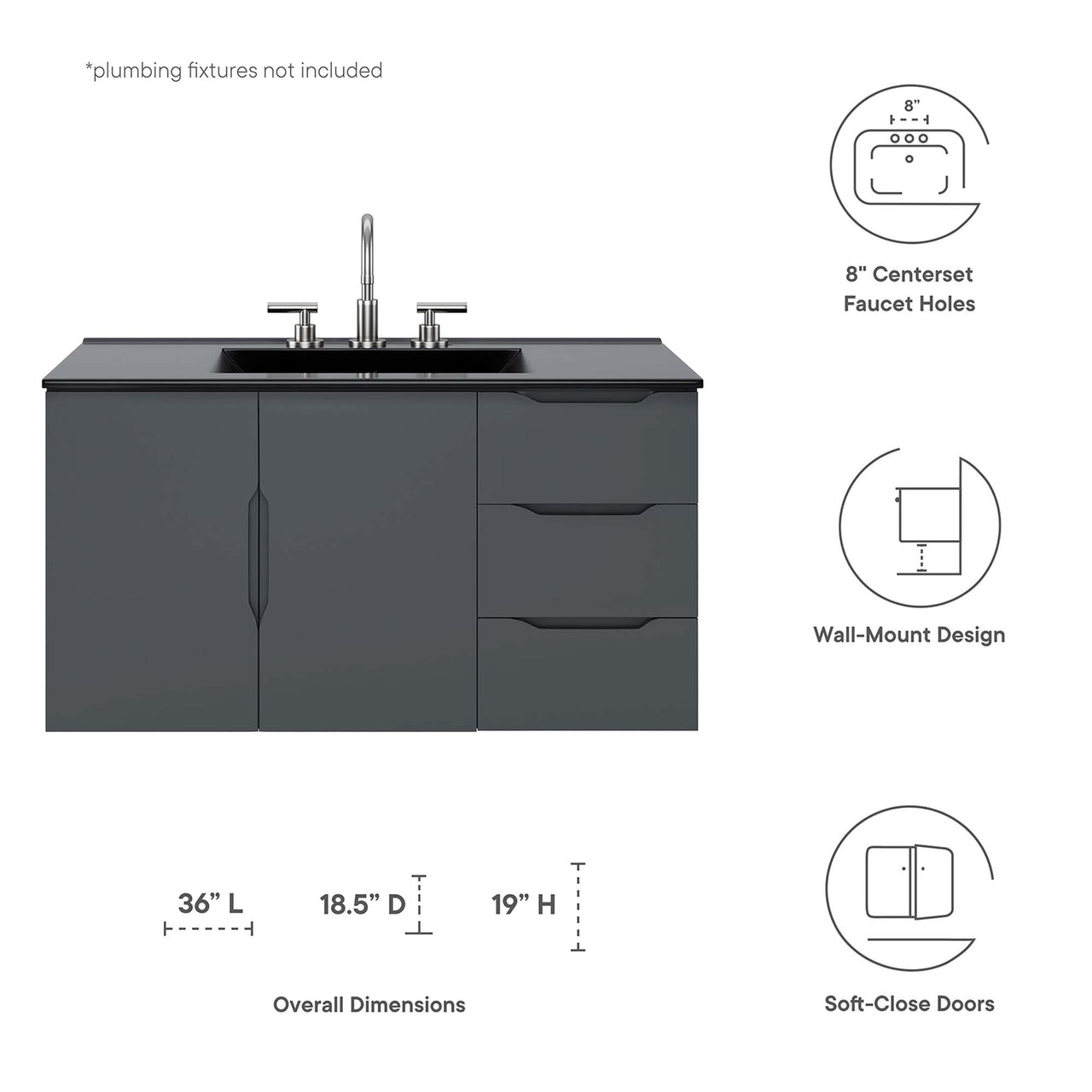 Verin Vanity Unit, Large, Gray & Black