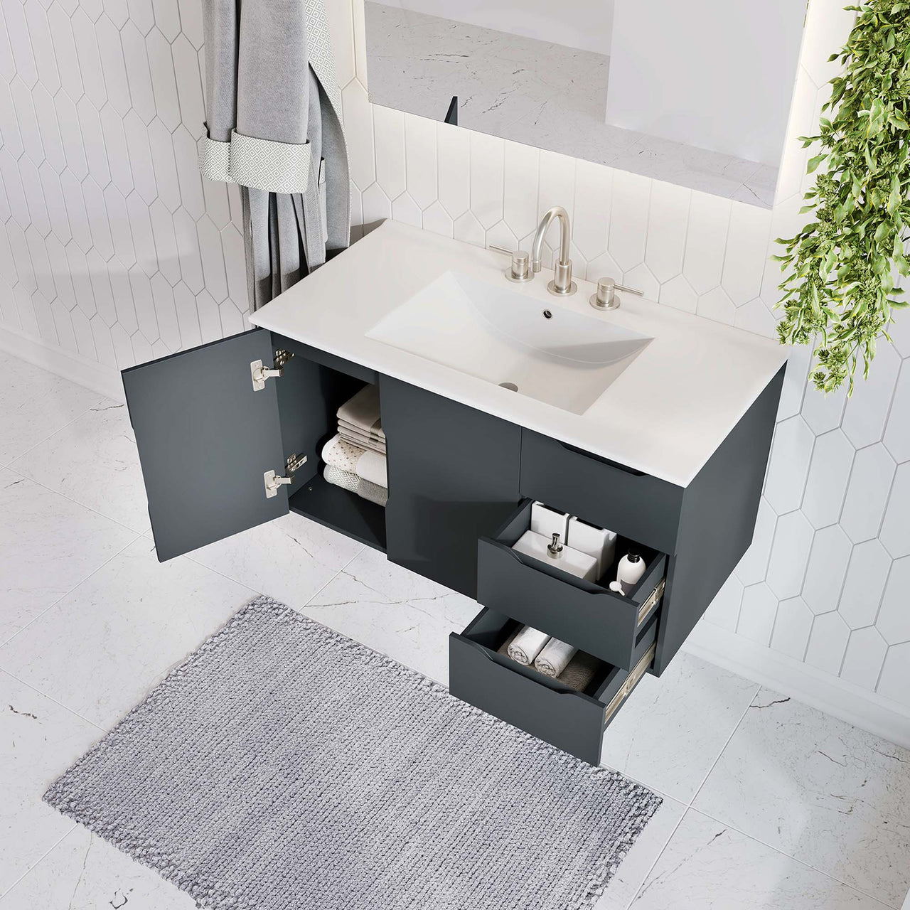 Verin Vanity Unit, Large, Gray & White