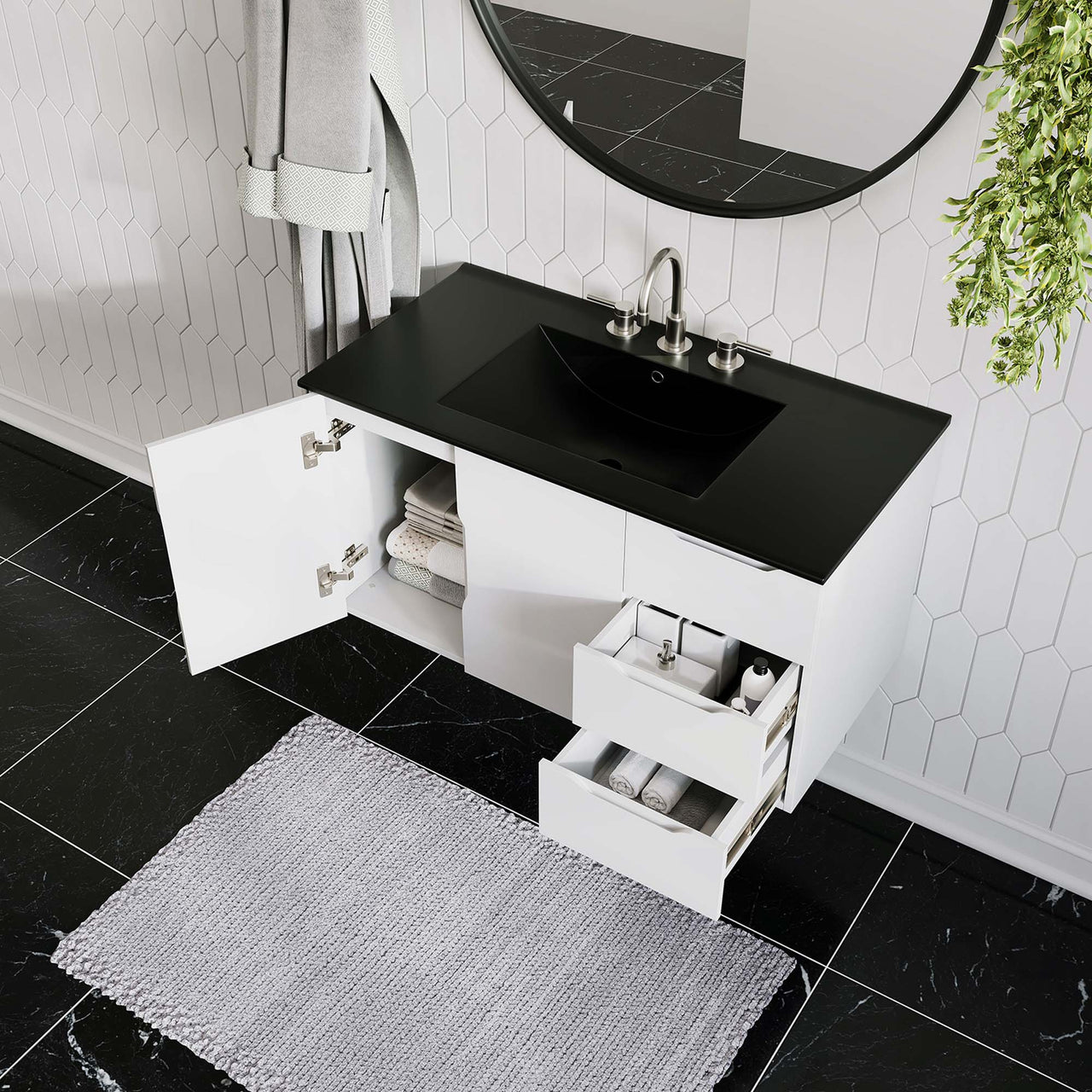 Verin Vanity Unit, Large, White & Black