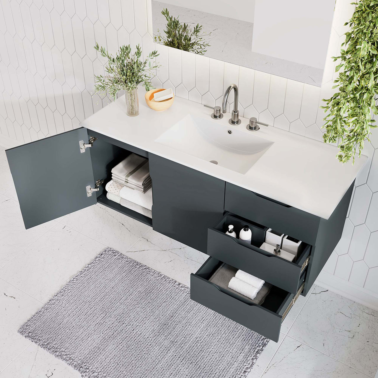 Verin Single Sink Vanity Unit, Extra Large, Gray & White