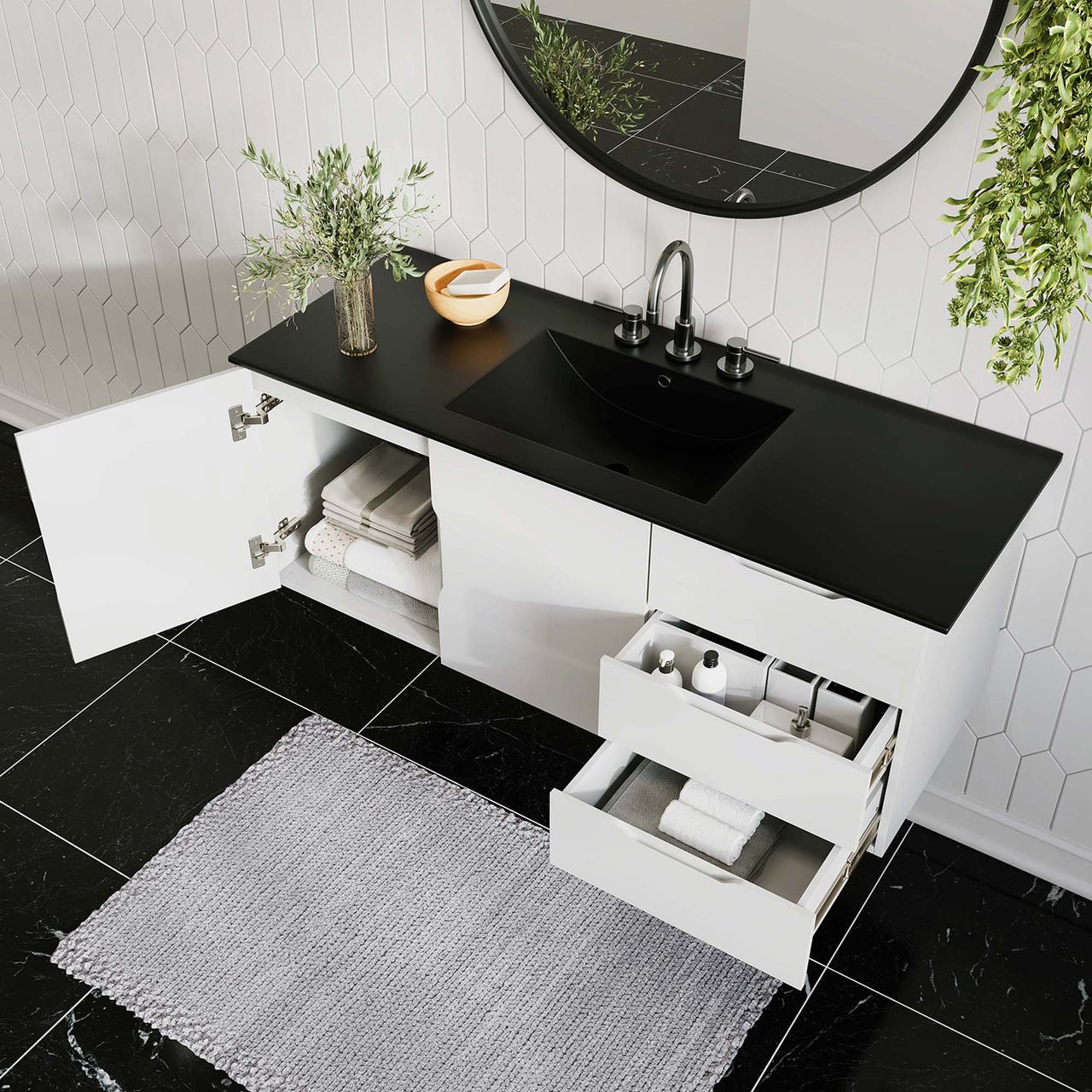Verin Single Sink Vanity Unit, Extra Large, White & Black