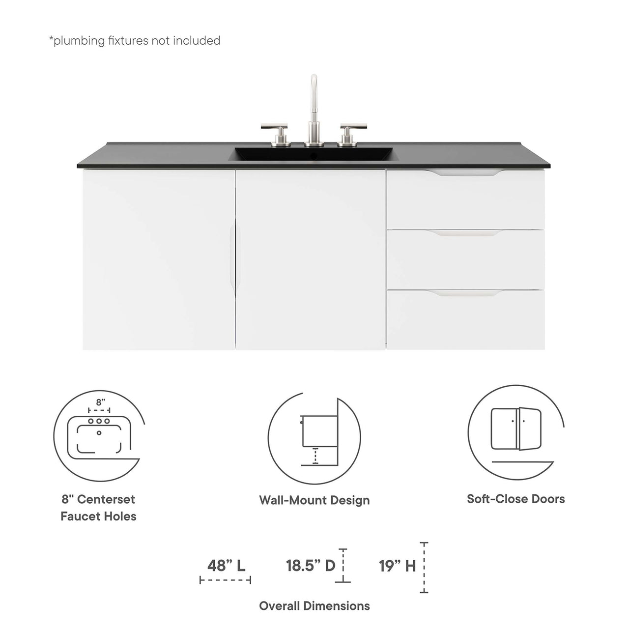 Verin Single Sink Vanity Unit, Extra Large, White & Black
