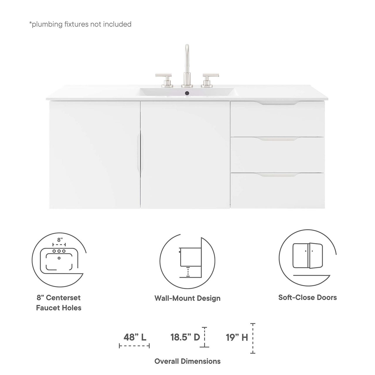 Verin Single Sink Vanity Unit, Extra Large, White